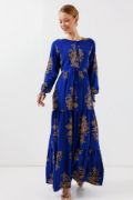 2145 Desenli Tesettür Elbise - Saks resmi